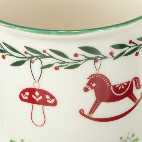 Artikel Kerstmok keramiek rood groen crème H9cm 2 stuks
