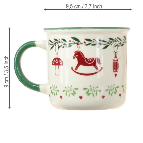 Artikel Kerstmok keramiek rood groen crème H9cm 2 stuks