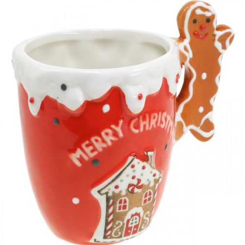 Artikel Kerstbeker Merry Christmas rood keramiek H10,5cm
