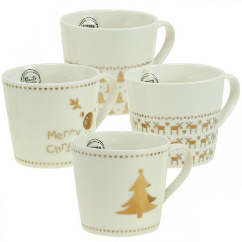Floristik24 Kerstbekers crème goud keramiek kopjes H9cm 4st