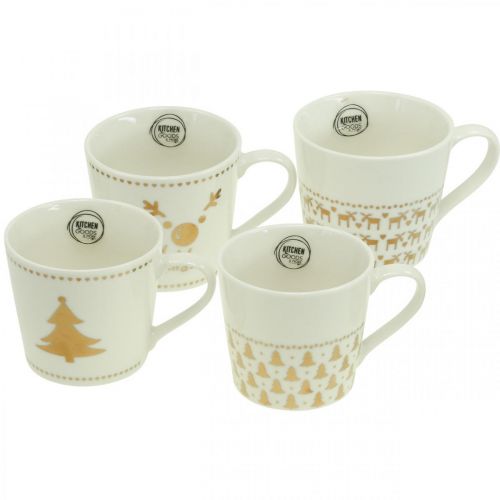 Floristik24 Kerstbekers crème goud keramiek kopjes H9cm 4st