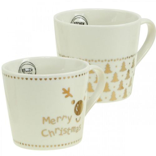 Floristik24 Kerstbekers crème goud keramiek kopjes H9cm 4st