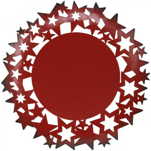 Floristik24 Kerstbord metalen sierbord met sterren rood Ø34cm