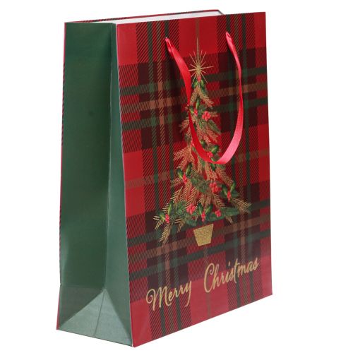 Artikel Kersttas met handvatten geruite kerstboom 26×32×10cm 4st