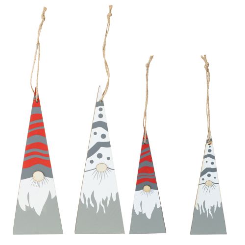 Kerstkabouters hout om op te hangen grijs rood 15/19,5cm 8 stuks
