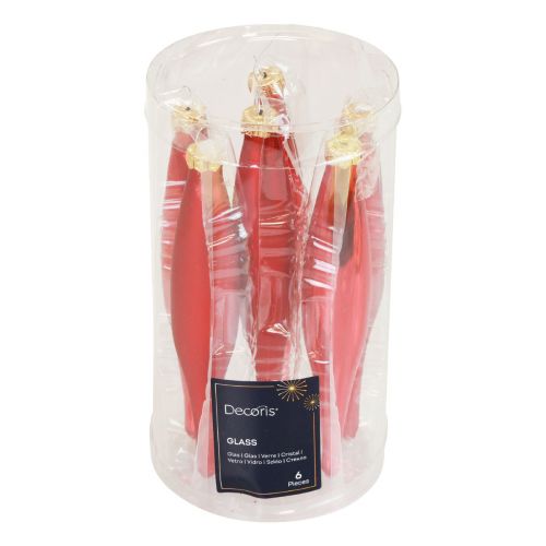 Artikel Kerstkegel glas glazen kegel rood glanzend/mat 15cm 6st