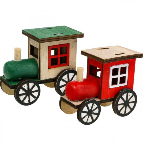 Artikel Kersttrein spoorwegdecoratie houten locomotief H7,5cm 4 stuks