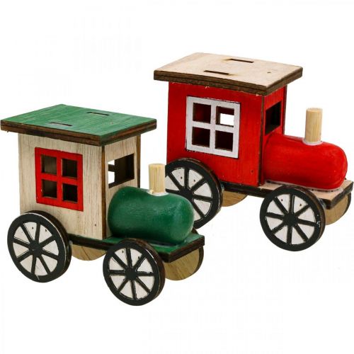 Artikel Kersttrein spoorwegdecoratie houten locomotief H7,5cm 4 stuks