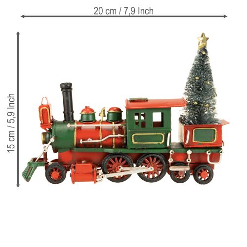 Artikel Kersttrein rode metalen decoratieve locomotief met kerstboom 20cm