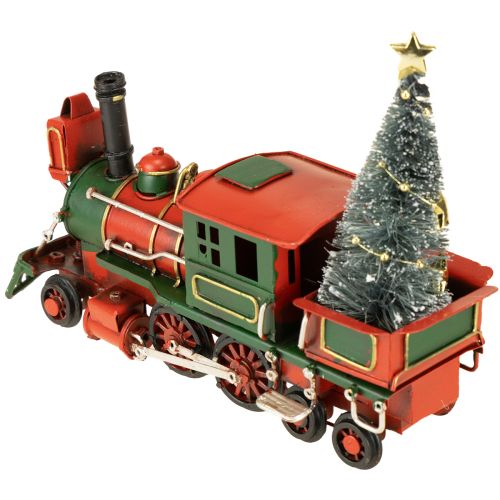 Artikel Kersttrein rode metalen decoratieve locomotief met kerstboom 20cm