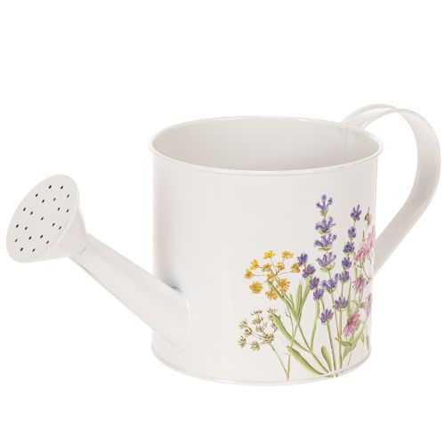 Witte metalen gieter met bloemenmotief, 13,5 cm, decoratieve plantenbak
