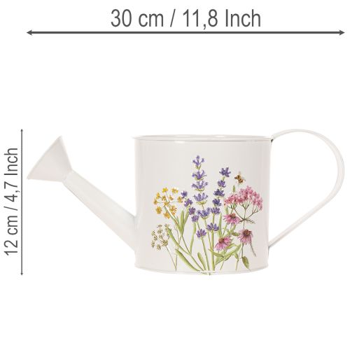 Witte metalen gieter met bloemenmotief, 13,5 cm, decoratieve plantenbak | Floristik24.nl