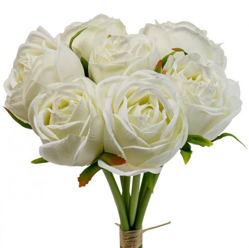 Floristik24 Witte rozen zijden bloemen kunstrozen in een bos H28cm 7st