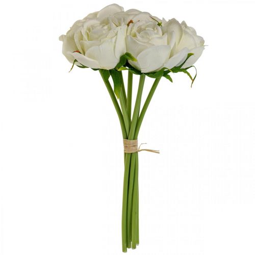 Floristik24 Witte rozen zijden bloemen kunstrozen in een bos H28cm 7st