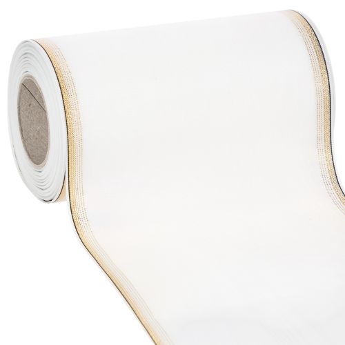 Floristik24 Wit moiré kranslint met gouden parelrand, 175 mm - Elegant lint voor decoratie en bloemschikken.