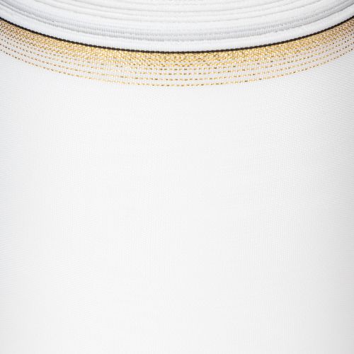 Artikel Wit moiré kranslint met gouden parelrand, 175 mm - Elegant lint voor decoratie en bloemschikken.