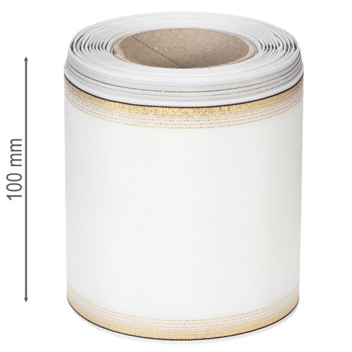 Artikel Wit moiré kranslint met parelrand en taftafwerking, decoratief lint, rouwlint, breedte 100 mm, lengte 25 m
