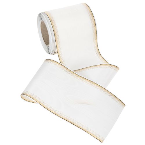 Artikel Wit moiré kranslint met parelrand en taftafwerking, decoratief lint, rouwlint, breedte 100 mm, lengte 25 m
