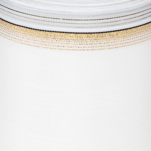 Artikel Wit moiré kranslint met parelrand en taftafwerking, decoratief lint, rouwlint, breedte 100 mm, lengte 25 m