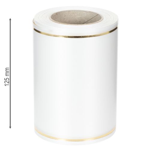 Artikel Wit kranslint met gouden rand, geschikt voor computerbedrukking, satijnen lint, waterdicht, 25 m x 125 mm