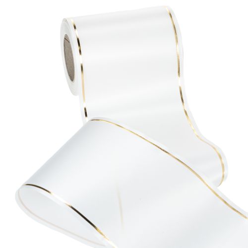 Artikel Wit kranslint met gouden rand, geschikt voor computerbedrukking, satijnen lint, waterdicht, 25 m x 125 mm