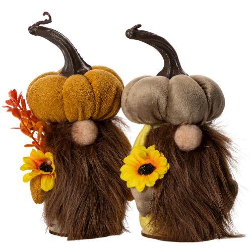 Herfstfiguurtje: pompoenkabouter met zonnebloem en baard, 16 cm, 2 stuks kopen | Floristik24.nl