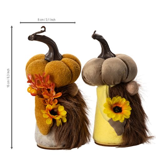 Herfstfiguurtje: pompoenkabouter met zonnebloem en baard, 16 cm, 2 stuks | Floristik24.nl