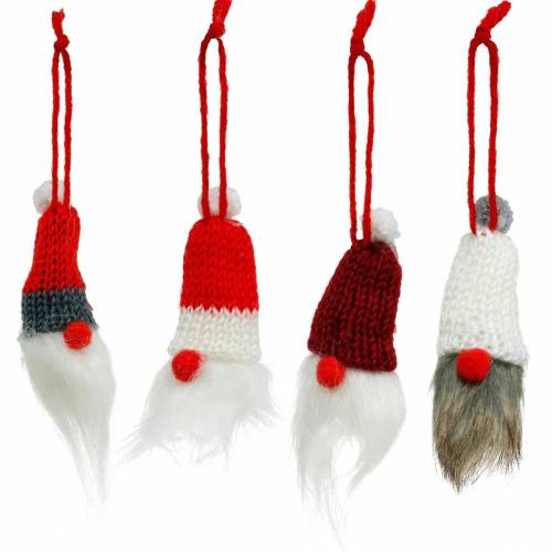 Floristik24 Kabouter met puntmuts om op te hangen rood, wit, grijs L10–12cm 12st