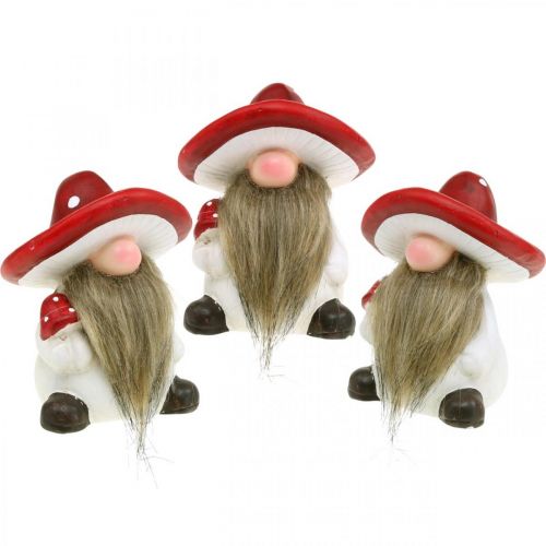 Deco elf keramiek paddestoel hoed tafeldecoratie rood, wit H10.5cm 3st
