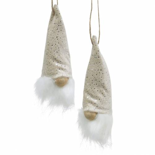 Kabouter met puntmuts om op te hangen creme 17cm L25cm 4st
