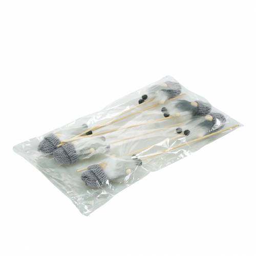 Floristik24 Bloemsteker kabouter met wollen muts grijs 8.5cm L29cm 6st
