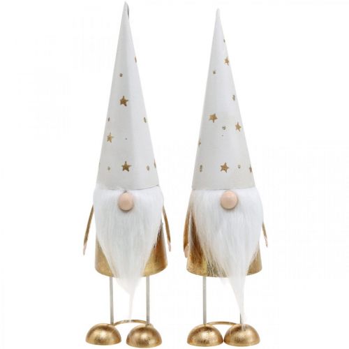 Floristik24 Kabouter decoratiefiguur kerst wit, goud 6.5cm H28cm 2st