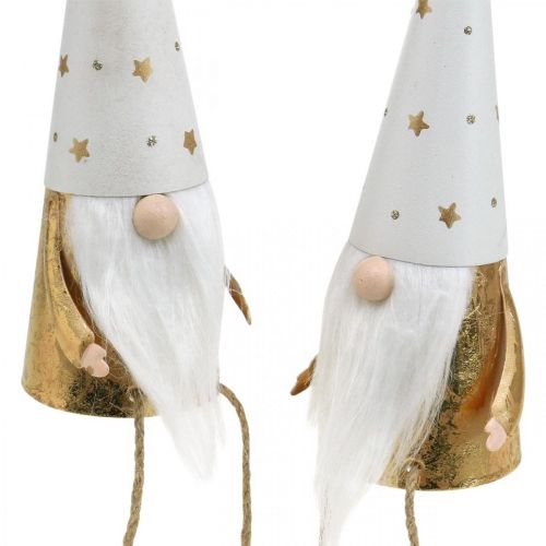 Artikel Kabouter Kerstdecoratiefiguur wit, goud Ø6,5cm H22cm 2 st