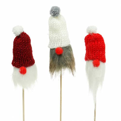 Kabouter om op te plakken met gebreide muts rood, wit, grijs 11–13cm L34–35,5cm 12 st