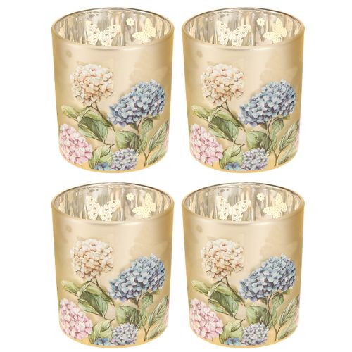 Artikel Decoratieve glazen lantaarn met bloemenmotief voor stijlvolle woonaccessoires, 8 cm, 4 stuks.