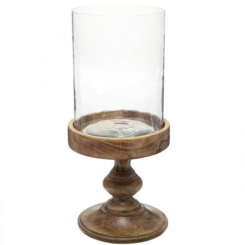 Lantaarn glas op houten voet decoratief glas antiek look Ø22cm H45cm
