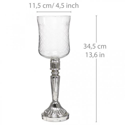 Floristik24 Lantaarn glas kaars glas antiek look helder, zilver Ø11.5cm H34.5cm