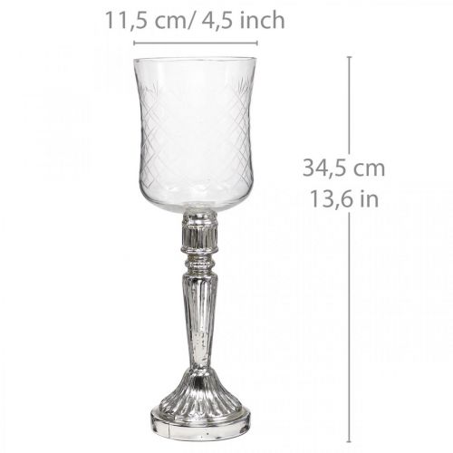 Artikel Lantaarn glas kaars glas antiek look helder, zilver Ø11.5cm H34.5cm