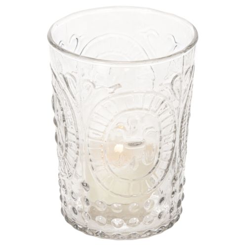Glazen stormlantaarn, kaarsenhouder, theelichthouder, glas Ø7,5cm H10cm | Floristik24.nl