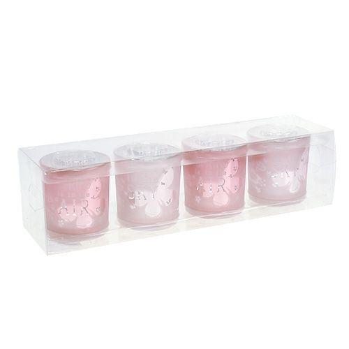 Floristik24 Windlicht glas roze Ø7.5cm H8cm 4st