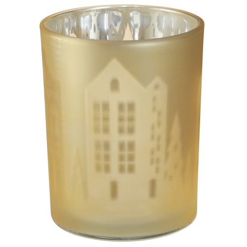 Artikel Lantaarn glas zilver goud stadssilhouet H12,5cm 4 st