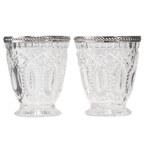 Floristik24 Lantaarn glas met metalen rand helder Ø9cm H10,5cm 6 st