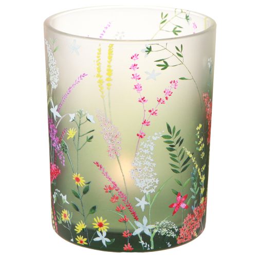 Floristik24 Lantaarn glas met kleurrijke bloemen zomer H12,5cm 3 st