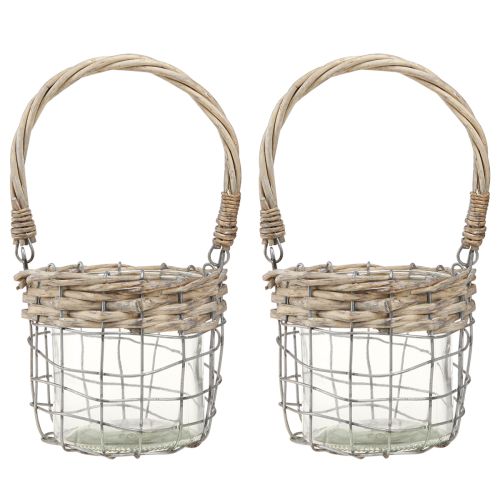 Artikel Lantaarn hangende decoratie metaal glas wilg Ø13cm H12cm 2st