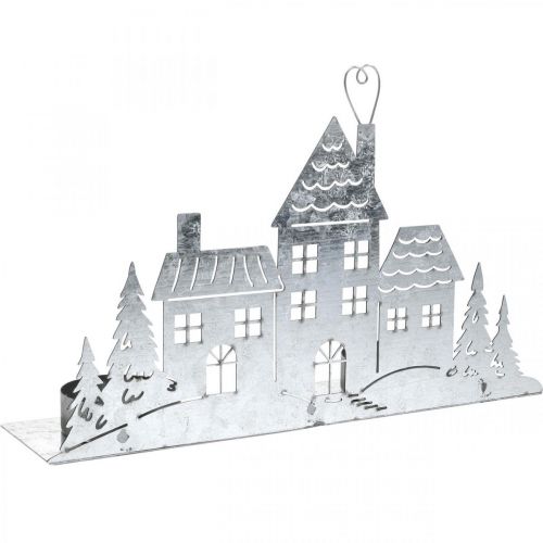 Kerstdecoratie huisjes, theelichthouder metaal L20cm