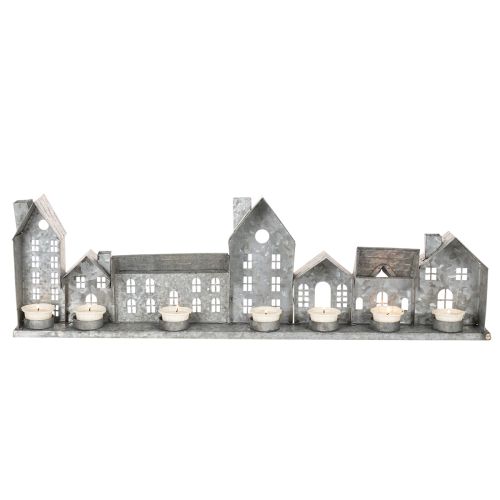 Decoratieve rij huisjes met theelichthouders, adventsdecoratie, 68 cm | Floristik24.nl