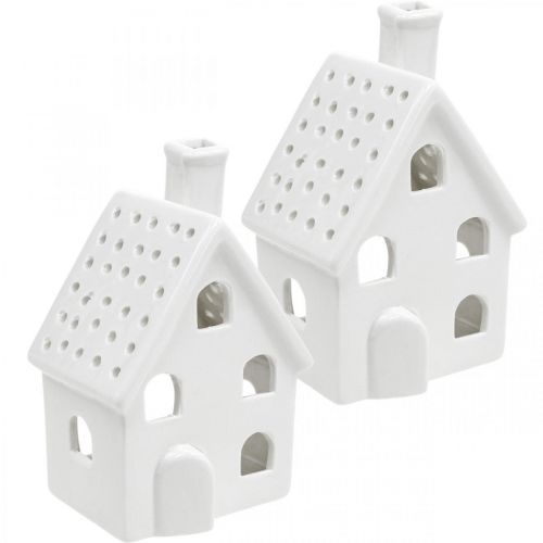 Lantaarnhuis Keramiek Lichthuis Advent Wit H14cm 2 st