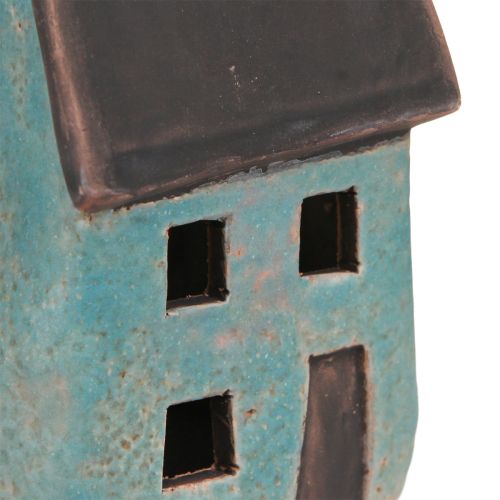 Floristik24 Lantaarnhuis keramiek huis blauw bruin H15,5/17,5cm 2 st