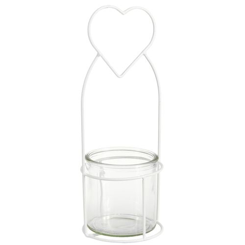 Floristik24 Lantaarn Hart Wit Lantaarnhouder Glas Ø12cm H30cm 2st