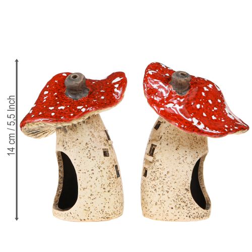 Artikel Lantaarn keramische paddenstoelen herfstdecoratie H12,5/14cm 2 stuks